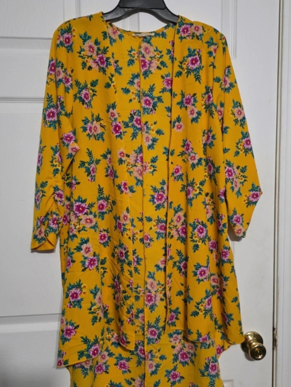 Floral Button-Front Yellow Blouse